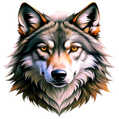 Realistic wolf head illustration showcasing intricate details and vibrant colors, emphasizing the animal's fierce expression and majestic features