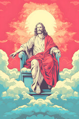 Fototapeta premium vintage style pop art style illustrated god in heaven