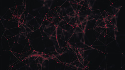 Abstract digital connection moving dots and lines. Technology background. Network connection structure. Colored polygonal space. Plexus effect. Vector illustration.