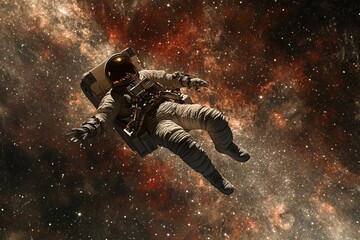 Fototapeta premium Detailed image of a high-tech astronaut from the future on an alien planet.