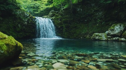 Serene Waterfall in a Lush Forest