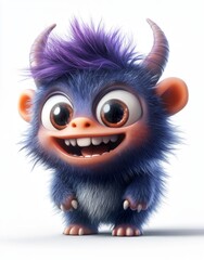 Fototapeta premium Animated blue monster character, isolated on white background, generative AI