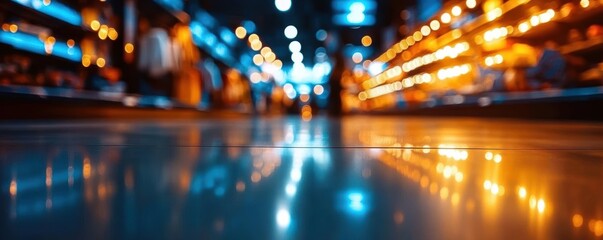 Retail store with flashing discount signs, dynamic energy as customers rush for low prices, discount frenzy, consumer market