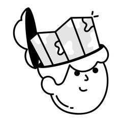 Tourist map icon in sketchy style 