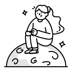 Moon explorer icon in drawing style 