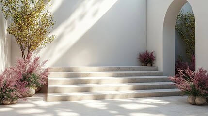 3d render abstract background with shadows white steps and gol3d square frame blank showcase scene for product presentation