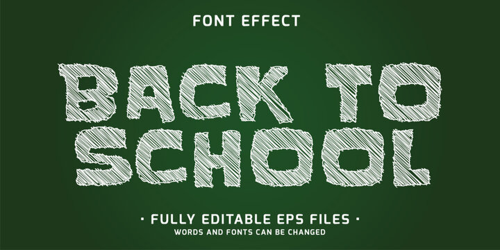 hand drawn text effect with scribble font of back to school in a green board