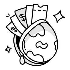 Travel budget icon in doodle style