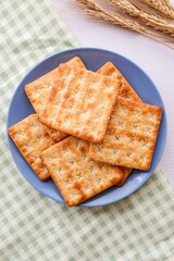 Sugar Crackers, sugar Biscuit in blue plate