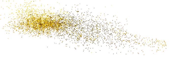 Gold glitter confetti background, Sparkling Golden dust particles. Gold sparkle splatter  with glowing golden particles, graphic overlay element isolated on a transparent background