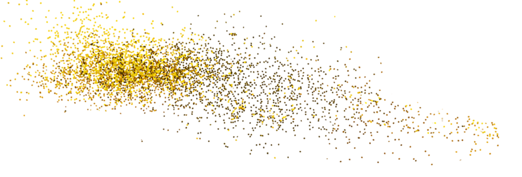 Gold glitter confetti background, Sparkling Golden dust particles. Gold sparkle splatter  with glowing golden particles, graphic overlay element isolated on a transparent background
