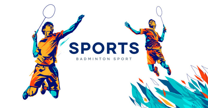 vector illustration of a badminton athlete with a jumping smash action. colored silhouette style design, grunge. badminton national sports day celebration design concept. national sports day. Not AI