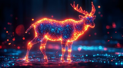 Vivid High-Resolution Image of a Realistic Ibex Illuminated by Neon Light Accents