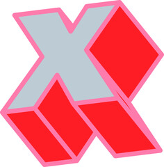 Retro Comic Style Alphabet Bold Vector Letter X in Pink and Red