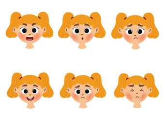 set or bundle of cute child facial expression emoji emoticons