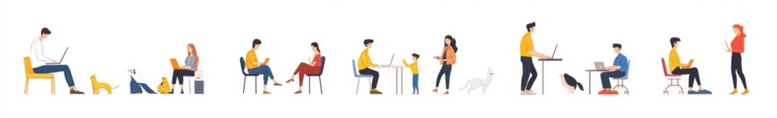 Concept of stock technology. People and stock robots communicating. Human aiding business through text and image chatbots. Modern flat graphic illustration isolated on white.