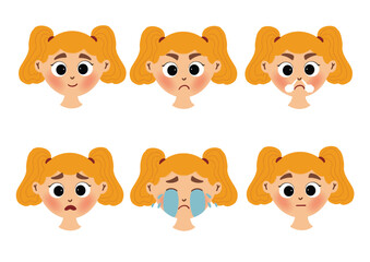 set or bundle of cute child facial expression emoji emoticons