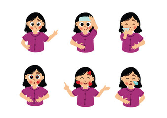 set or bundle of cute child facial expression emoji emoticons