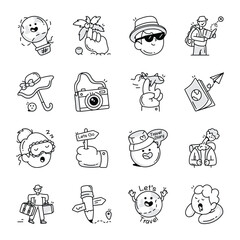 Collection of Travel Doodle Style Icons 
