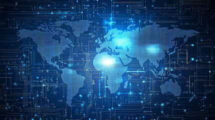 Obraz premium digital world map with code, International ai and innovation concept.