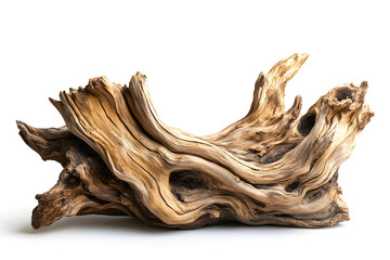 A beautifully curved piece of driftwood displayed against a clean white background, highlighting its natural texture and organic shape