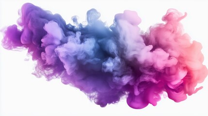 Fototapeta premium Colorful cloud on white background. Abstract smoke wallpaper, backdrop in purple, violet colors 