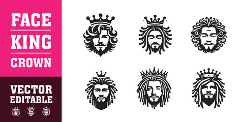 male face king crown dreadlocks curly hair vector illustration