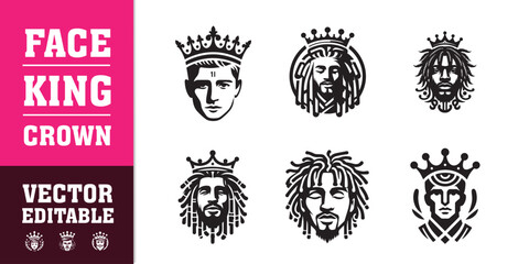 Obraz premium male face king crown dreadlocks curly hair vector illustration