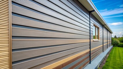 Obraz premium Horizontal rows of modular plastic panels create a durable exterior siding by overlapping seams, providing a