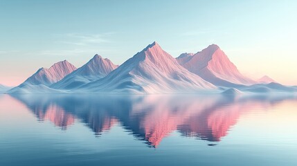 3d render abstract minimalist geometric background surreal landscape with triangular glass shapes and reflection in the water futuristic aesthetic wallpaper