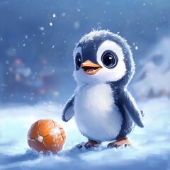 Naklejka premium Paul the Pinguin with another Pinguin playing a ball, Stock