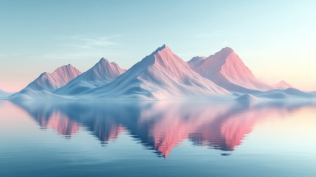 3d render abstract minimalist geometric background surreal landscape with triangular glass shapes and reflection in the water futuristic aesthetic wallpaper