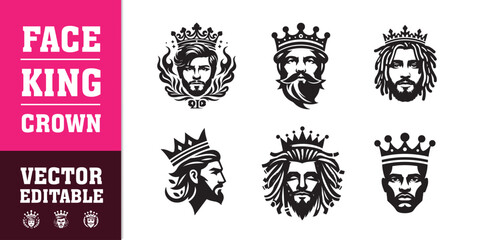 Fototapeta premium male face king crown dreadlocks curly hair vector illustration