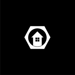 Real estate house home icon symbol isolated on black background.