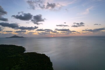 Aerial sunset of Saibai Island Queensland Australia