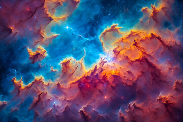 Stunning images of nebulae, dominated by blue and brown colors and fog, galaxy