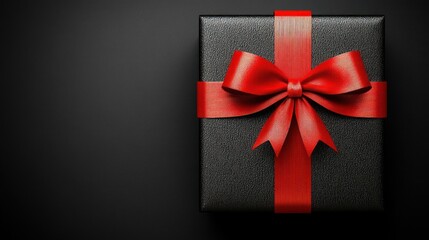Simple black gift box with a wide red ribbon.