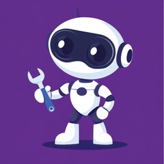 Symbol of Robotic Hold Wrench Isolated On Blue Background Modern Technology Stock Concept Flat Modern Illustration