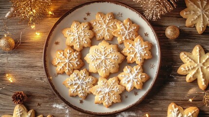 Fototapeta premium Delicious iced cookies arranged beautifully on a decorative plate, perfect for festive celebrations and joyful gatherings.