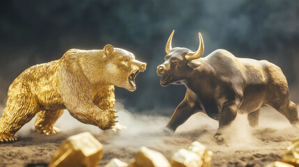 bear animal and bull animal as symbols of stock market investment concept