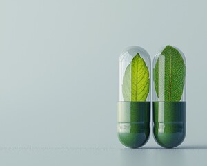Green capsules with whole leaves representing purity.