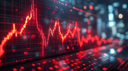 Illustration of financial charts and diagrams with contrasting red lines representing declining rates and shares