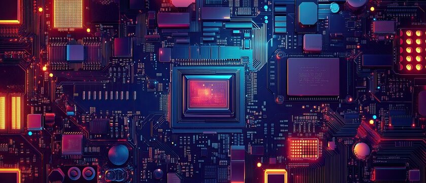 AI-powered chipsets for data processing flat design top view modern electronics theme water color Complementary Color Scheme