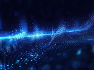 Digital Symphony Abstract Blue Glowing Light Waves.