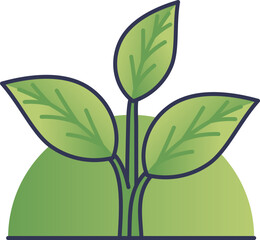 Icon of a green plant with three leaves, symbolizing growth, nature, and sustainability.