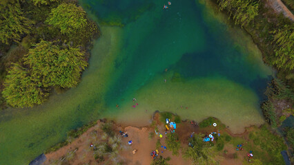 Aerial view of the Júcar river as it passes through Sumacàrcer, Valencia, Spain