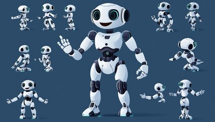 Futuristic technology service and communication stock concept with cute robots, chatbots, AI bots, and other cyber characters.