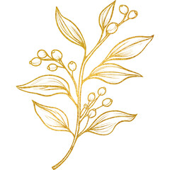 Fototapeta premium Elegant Gold Botanical Branch with Berries Illustration, Minimalist Nature-Inspired Design