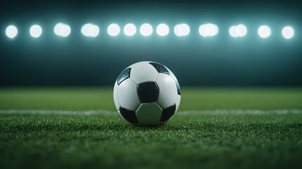 A soccer ball is sitting on a green field