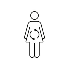 Female Figure with Arrows Line Icon, Digestive System and Healthy Diet Outline Symbol. Isolated Vector Illustration